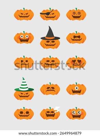 Funny Halloween Pumpkin Faces – Emoticon Vector Set