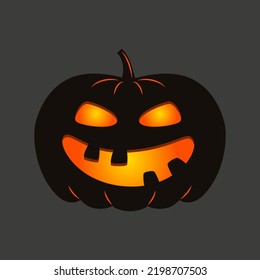 Funny Halloween pumpkin. A jack-o'-lantern isolated on a dark background. Vector illustration