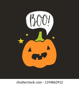 Funny Halloween pumpkin lantern. Vector hand drawn illustration