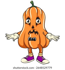 funny halloween pumpkin mascot with a bow tie, vector cartoon illustration isolated on transparent background, work of hand drawn