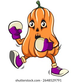 funny halloween pumpkin mascot boxing wearing boxing glove, vector cartoon illustration isolated on transparent background, work of hand drawn