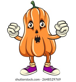 engraçado halloween abóbora mascote saudável e forte o suficiente para se tornar um campeão, ilustração de desenho animado vetor isolado no fundo transparente, trabalho de mão desenhada