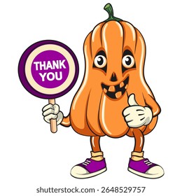 funny halloween pumpkin mascot say thank you, vector cartoon illustration isolated on transparent background, work of hand drawn