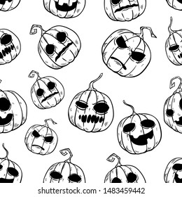 Funny Halloween Pumpkin Seamless Pattern With Hand Drawn Style