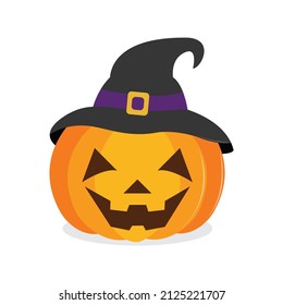 
A funny Halloween pumpkin smiling with a witch black hat