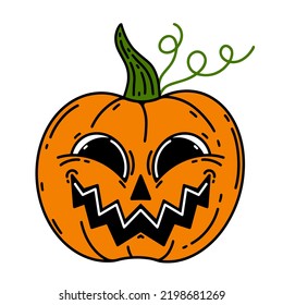 Funny Halloween pumpkin vector icon. Jack lantern isolated on white background. Smiling face on a vegetable. Autumn holiday symbol. Flat cartoon illustration for cards, posters, logo, apps