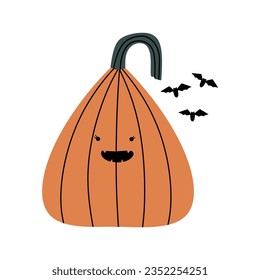 Funny Halloween pumpkin. Vector illustration in hand drawn style.