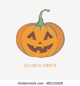 funny halloween pumpkin, vector illustration with carved halloween pumpkin isolated on white