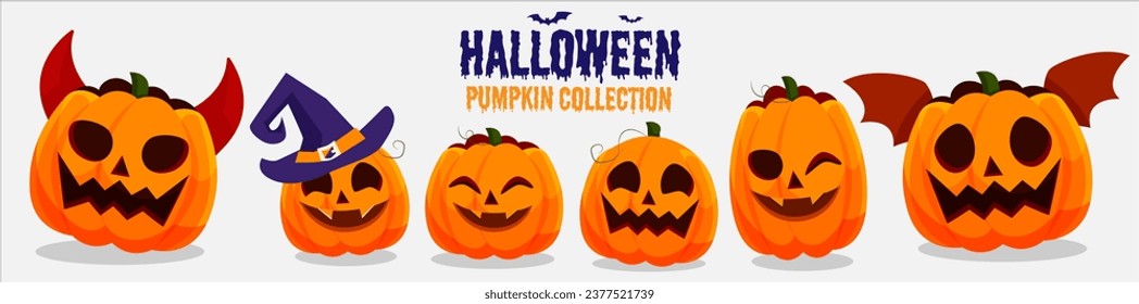 Funny Halloween Pumpkin Vector on White Background. Emotion Variation Style Pumpkin. Orange pumpkins with smiles for your design for the holiday. Scary Jack-o-lantern facial expressions Illustration