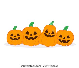 Lustige Halloween-Kürbisse auf einem Haufen — flache Vektorgrafik für festliche Dekoration; Grußkarten; und Urlaubsdesign.