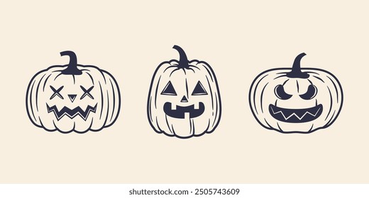 Funny Halloween pumpkins set. Halloween pumpkins icons isolated on white background. Vector illustration