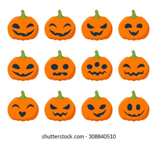 Funny Halloween pumpkins set vector illustration. Simple flat style.