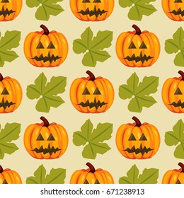 Funny halloween pumpkins Vector Seamless Pattern.   