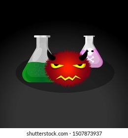 Funny halloween red devil with two potions 