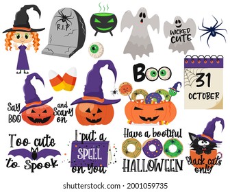 Funny halloween set. Vector illustration.