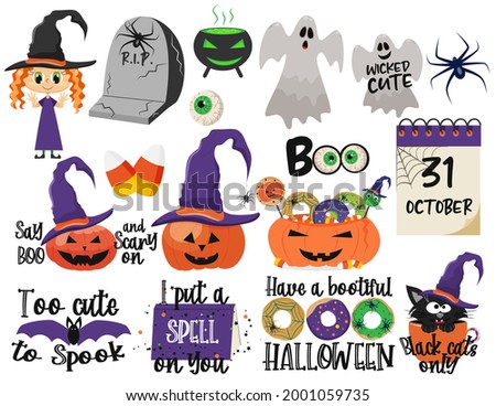 Funny halloween set. Vector illustration.