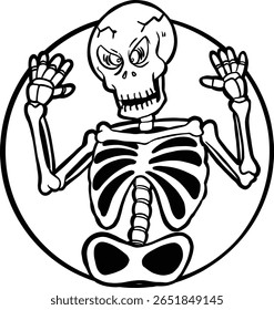 Funny Halloween Skeleton Character in Spooky Web outline 