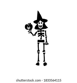 Funny Halloween skeleton with pumpkin vector illustration