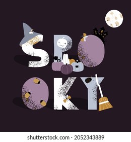 Funny Halloween spooky print. Childish graphic. Vector hand drawn illustration.