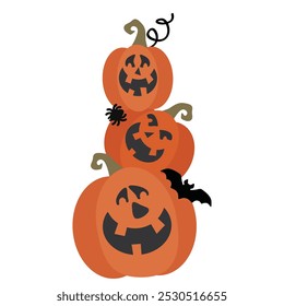 Funny Halloween stacked pumpkins vector cartoon illustration