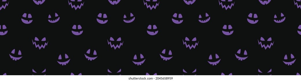Funny Halloween texture with funny pumpkin face. Seamless pattern. Banner. Vector