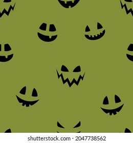 Funny Halloween texture with funny pumpkin face. Seamless pattern. Vector