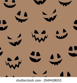 Funny Halloween texture with funny pumpkin face. Seamless pattern. Vector