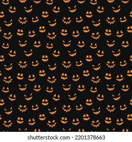 Funny Halloween texture with funny pumpkin face. Seamless pattern. Vector