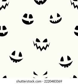 Funny Halloween texture with funny pumpkin face. Seamless pattern. Vector