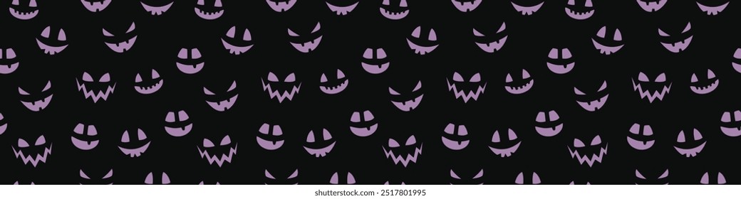 Funny Halloween texture with funny pumpkin face. Seamless pattern. Banner. Vector