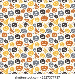 Funny Halloween texture with pumpkins. Seamless pattern. Vector