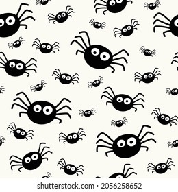 Funny Halloween texture with spiders. Seamless pattern. Vector