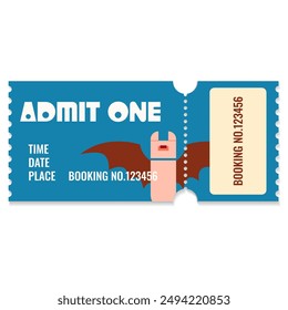 Funny Halloween ticket. Admit one coupon vector template for Halloween Party.Paper ticket stub and entrance pass with Haloween symbols.Vector illustration EPS 10.