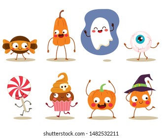 Funny Halloween trick or treat cute mascot characters
