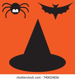 Funny halloween vector mystery vampire silhouettes. Dark spooky bats monsters isolated from orange background.