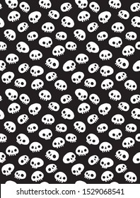 Funny Halloween Vector Pattern with White Abstract Human Skulls Isolated on a Black Background. Scary Dead Skulls Repeatable Design Ideal for Fabric, Card, Wrapping Paper. Halloween Party Decoration.