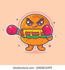 funny hamburger food character mascot playing boxing sport isolated cartoon