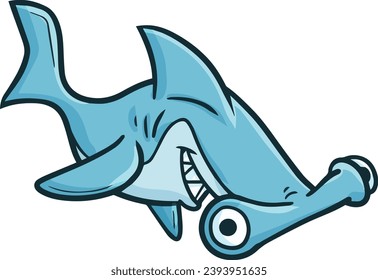 Funny hammer shark smiling cartoon illustration