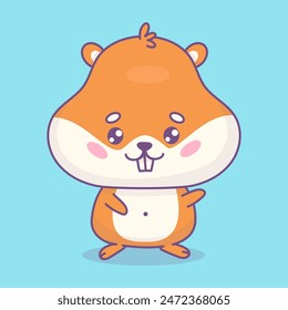 Funny hamster. Cartoon cute kawaii animal character. Vector illustration. Kids collection