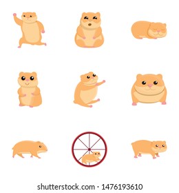 Funny hamster icon set. Cartoon set of 9 funny hamster vector icons for web design isolated on white background