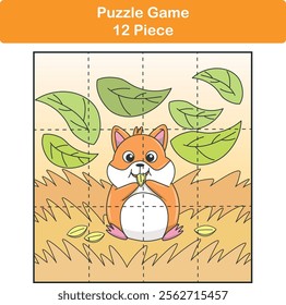 Funny hamster. Puzzle games for kids. 12 piece. Child education. Vector illustration