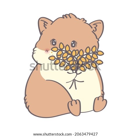 Funny hamster vector pictures. Hamster illustration. The hamster sits with a surprised face. Concept for children print. Kawaii cute hamster cartoon.