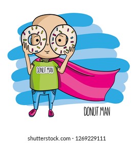 Funny hand draw boy with donuts character