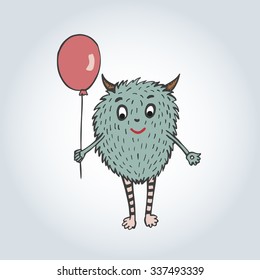 Funny hand draw a monster.  Hand Drawn vector illustration. Illustration for greeting cards, invitations, and other printing projects.