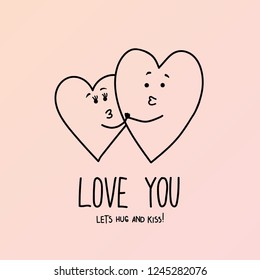 Funny hand draw vector Valentine's Day card with hearts