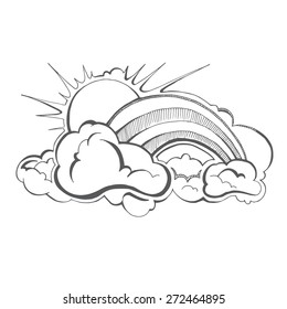 funny hand drawing background with sun rays