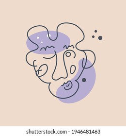 Funny hand drawn abstract face of winking man as background of modern vector illustrations done in lines and pastel colors