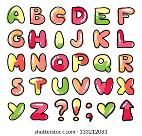 funny hand drawn alphabet on white background