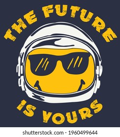 Funny Hand drawn astronaut helmet with smiley face print vector graphic artwork