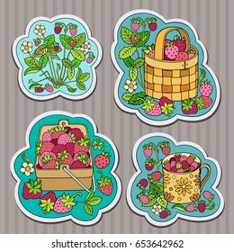Funny hand drawn berries vector stickers set